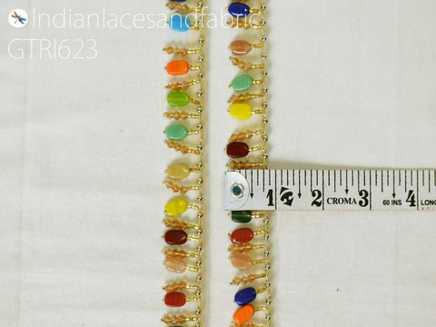 9 Yard Indian Beaded Fringes Embellished Wedding Dress Ribbon Bridal Belt Trim Decorative Dupatta Crafting Sewing Border Costume Accessories, Approx. 1 inches wide