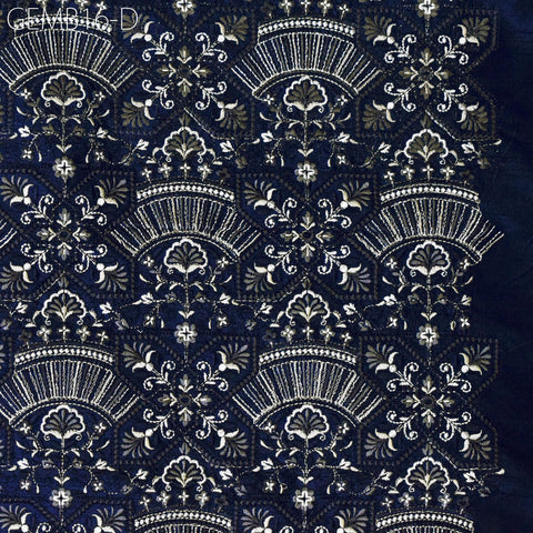 Embroidery Blue Fabric by the yard Sewing Crafting Indian Embroidered Wedding Dress Costumes Dolls Bags Cushion Covers Home Decor Blouses