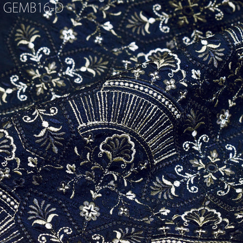 Embroidery Blue Fabric by the yard Sewing Crafting Indian Embroidered Wedding Dress Costumes Dolls Bags Cushion Covers Home Decor Blouses