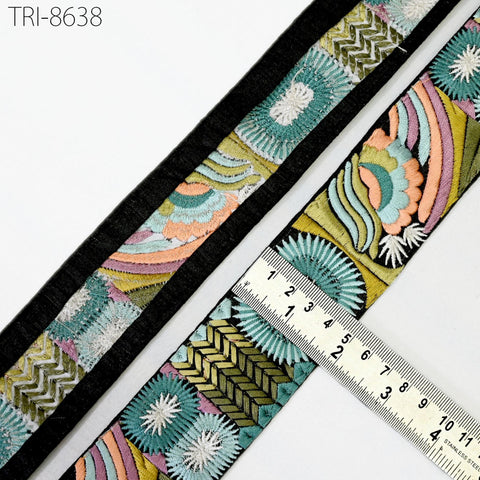 9 Yard Embroidery Sea Green 48mm Ribbons Embellishment Embroidered Saree Border Theatrical Costumes Crafting Sewing Holidays Decorations