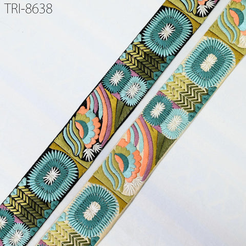 9 Yard Embroidery Sea Green 48mm Ribbons Embellishment Embroidered Saree Border Theatrical Costumes Crafting Sewing Holidays Decorations
