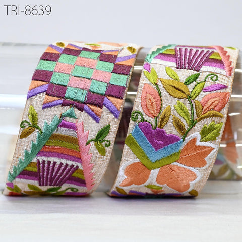 9 Yard Orange Embroidery 5 CM Trim Ribbon Indian Sari Border Embroidered Sewing Accessories, Embellishment for Dresses making Home Decor
