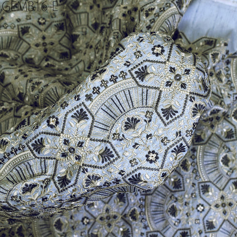 Grey Embroidered Fabric by the yard Sewing DIY Crafting Indian Embroidery Wedding Dresses Costumes Dolls Bags Cushion Covers Bridal Blouses