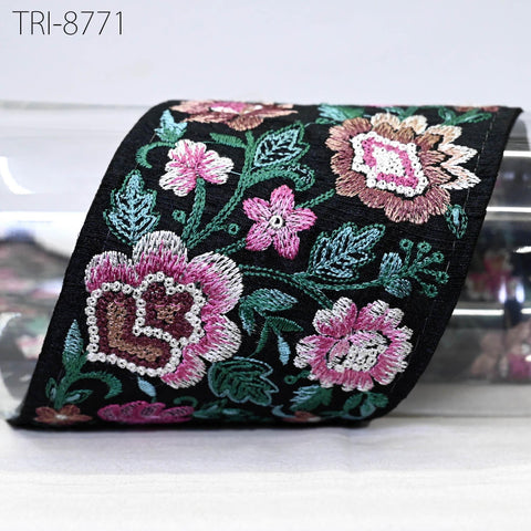 9 Yard Embroidered 9cm Fabric Trims Indian Embroidery Sari Border Laces Ribbon Decorative Sewing Craft Saree Dresses Trimmings Home Decor