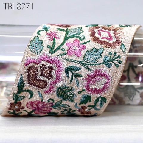 9 Yard Embroidered 9cm Fabric Trims Indian Embroidery Sari Border Laces Ribbon Decorative Sewing Craft Saree Dresses Trimmings Home Decor