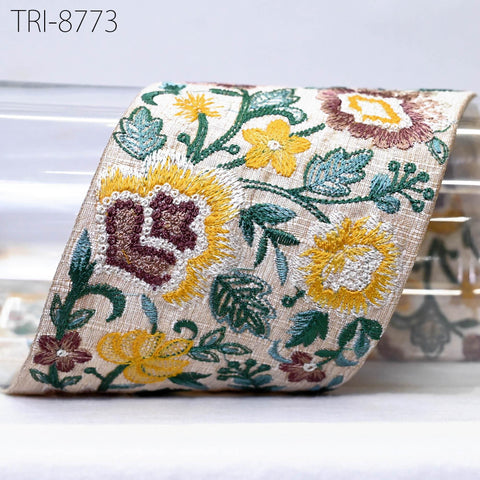 9 Yard Embroidery 9cm Trims Sari Border Laces Ribbon Indian Embroidered Decorative Sewing Crafting Medieval Costumes Dress Trim Home Decor