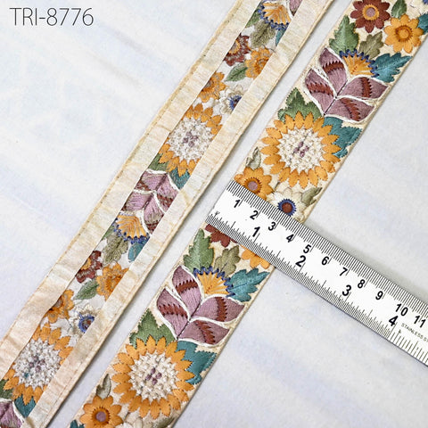 9 Yard Mustard 4cm Embroidery Ribbons Trims Embroidered Fabric Border Theatrical Costumes DIY Crafting Christmas Wreaths Embellishment Trim