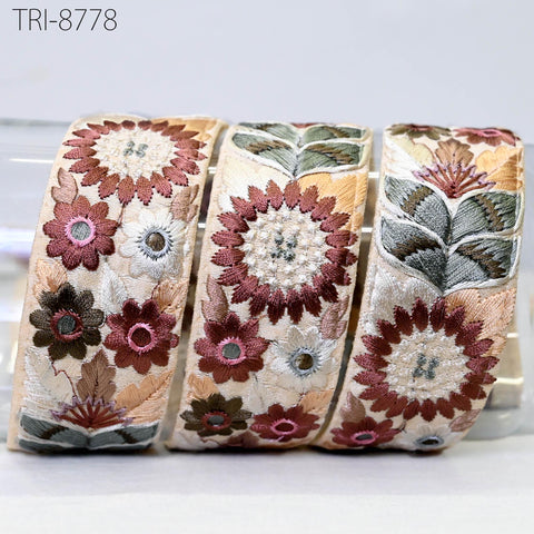 9 Yard Brown Embroidery Ribbons 4cm Trims Embroidered Border Victorian Theatrical Costumes Crafting Christmas Holiday Ornament Embellishment