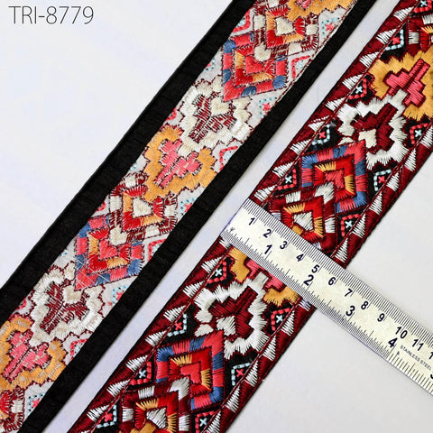 9 Yard Geometric 6CM Embroidery Ribbon Trim Indian Sari Border Embroidered DIY Craft Sewing Costumes Tablecloth Lampshade making Home Decor