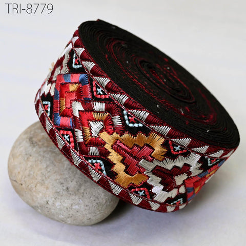 9 Yard Geometric 6CM Embroidery Ribbon Trim Indian Sari Border Embroidered DIY Craft Sewing Costumes Tablecloth Lampshade making Home Decor