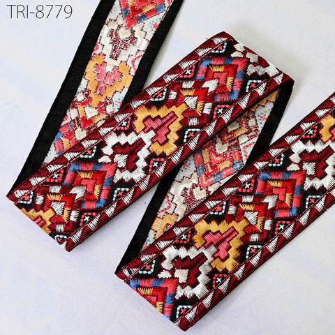 9 Yard Geometric 6CM Embroidery Ribbon Trim Indian Sari Border Embroidered DIY Craft Sewing Costumes Tablecloth Lampshade making Home Decor