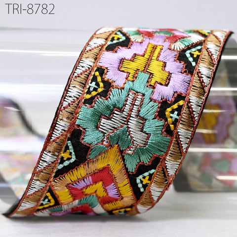 9 Yard Geometric 6CM Embroidery Ribbons Trim Embellish Embroidered Saree Border Theatrical Costumes DIY Crafting Holidays Wreaths Decoration