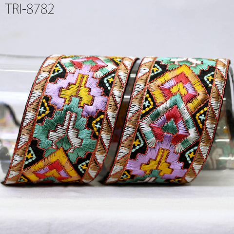 9 Yard Geometric 6CM Embroidery Ribbons Trim Embellish Embroidered Saree Border Theatrical Costumes DIY Crafting Holidays Wreaths Decoration