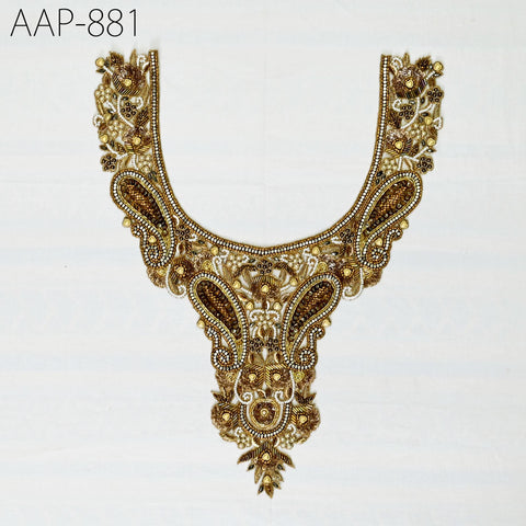 1 Pieces Handmade Decorative Patches Crafting Zardosi Neck Handcrafted Neckline Indian Decorated Embroidered Applique Wedding Zari Neckline