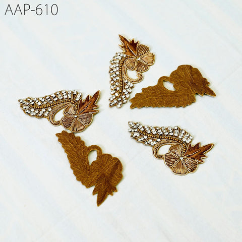 10 Indian Rhinestone Appliques Decorative Golden Patches for Dress Beaded Bridal Headband Handmade Embroidery sewing craft Applique Crafting