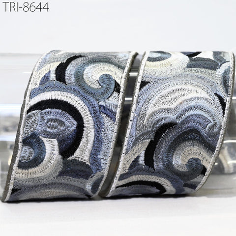 9 Yard Grey 55mm Embroidered Saree Ribbon Embroidery Trim Border Craft Sewing Accessories for Beach Bag, Hats, Costumes Christmas Home Decor