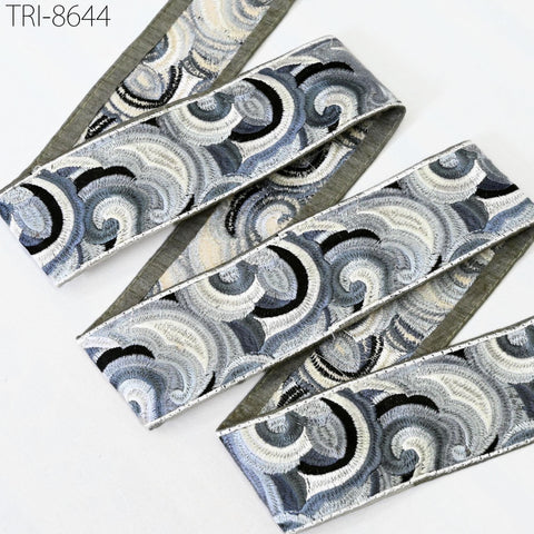 9 Yard Grey 55mm Embroidered Saree Ribbon Embroidery Trim Border Craft Sewing Accessories for Beach Bag, Hats, Costumes Christmas Home Decor