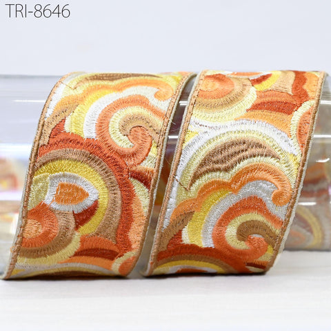 9 Yard Orange 55 mm Embroidered Trim Sewing Accessories Embroidery Ribbon Indian Sari Border Crafting Embellish Belts Hats Tote Bag Costumes