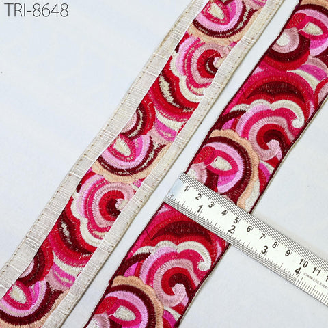 9 Yard Red 55mm Indian Sari Border Crafting Sewing Embroidery Trim Ribbon Embroidered Hair Accessories, Lampshade making Home Decor Trimming