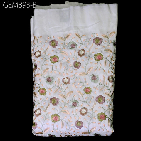 White Embroidered Fabric by the yard Sewing DIY Crafting Indian Embroidery Wedding Dress Blouses Historical Costumes Cushions Table Runners