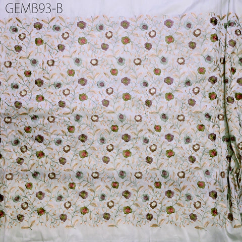 White Embroidered Fabric by the yard Sewing DIY Crafting Indian Embroidery Wedding Dress Blouses Historical Costumes Cushions Table Runners