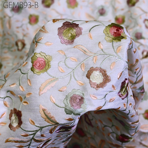 White Embroidered Fabric by the yard Sewing DIY Crafting Indian Embroidery Wedding Dress Blouses Historical Costumes Cushions Table Runners