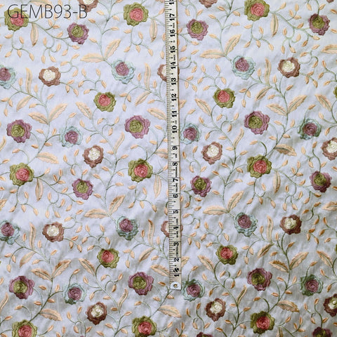 White Embroidered Fabric by the yard Sewing DIY Crafting Indian Embroidery Wedding Dress Blouses Historical Costumes Cushions Table Runners