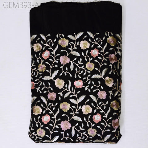 Black Embroidered Fabric by the yard Sewing DIY Crafting Indian Embroidery Wedding Dress Costumes Dolls Cushion Covers Table Runner Blouses