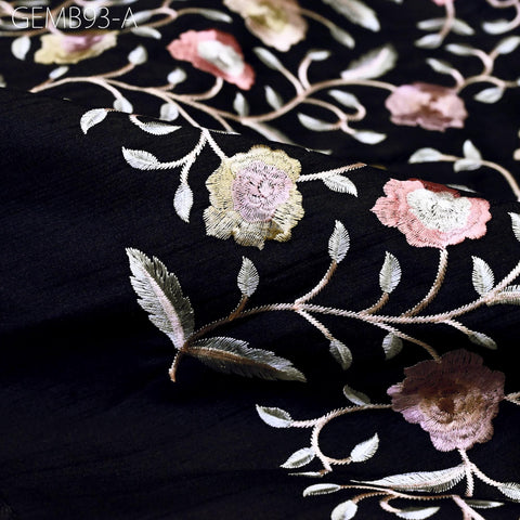 Black Embroidered Fabric by the yard Sewing DIY Crafting Indian Embroidery Wedding Dress Costumes Dolls Cushion Covers Table Runner Blouses