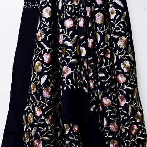 Black Embroidered Fabric by the yard Sewing DIY Crafting Indian Embroidery Wedding Dress Costumes Dolls Cushion Covers Table Runner Blouses