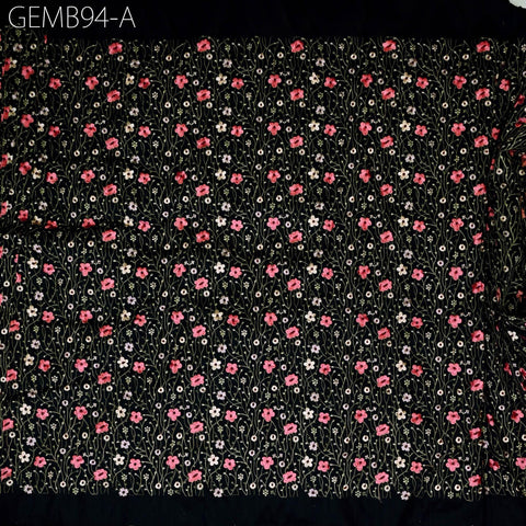 Indian Black Embroidered Fabric by the yard Sewing DIY Crafting Embroidery Wedding Dress Costumes Dolls Bags Cushions Table Runners Blouses