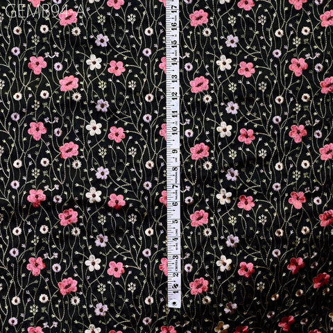 Indian Black Embroidered Fabric by the yard Sewing DIY Crafting Embroidery Wedding Dress Costumes Dolls Bags Cushions Table Runners Blouses