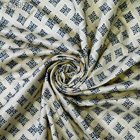 Cream Embroidered Fabric by the yard Sewing DIY Crafting Indian Embroidery Wedding Dresses Costumes Dolls Bags Cushion Covers Table Runners