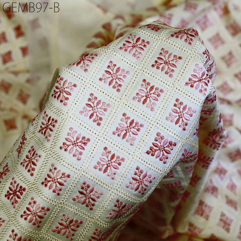 Pink Embroidered Fabric by the yard Sewing Crafting Indian Embroidery Wedding Dress Costumes Dolls Bags Cushion Covers Table Runners Blouses