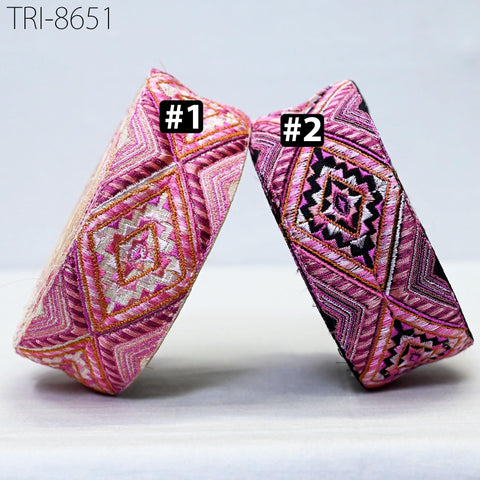 9 Yard Pink Indian Sari 5 CM Border Embellishments Embroidery Trim Embroidered Ribbon Sewing Crafting Curtain Headbands Dog Collar Tote Bag