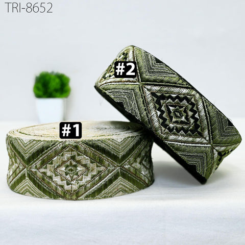 9 Yard Green Embellishment Embroidery 5 CM Trim Embroidered Saree Ribbon Indian Sari Border Crafting Costumes Headband Dog Collar Tote Bag