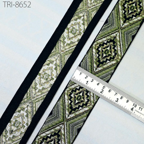 9 Yard Green Embellishment Embroidery 5 CM Trim Embroidered Saree Ribbon Indian Sari Border Crafting Costumes Headband Dog Collar Tote Bag