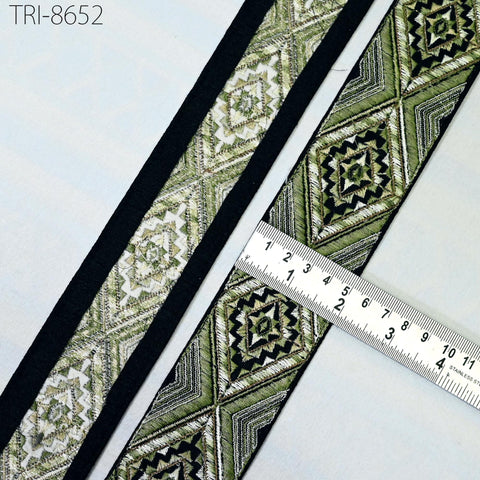 3 Yard Green Embellishment Embroidery Trim Embroidered Saree Ribbon Indian Sari Border Crafting Costumes Headband Dog Collar Tote Bag 5 CM