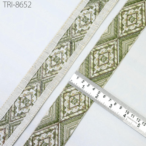 3 Yard Green Embellishment Embroidery Trim Embroidered Saree Ribbon Indian Sari Border Crafting Costumes Headband Dog Collar Tote Bag 5 CM