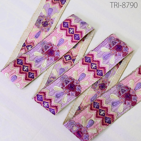 9 Yard Geometric 55mm Trim Embroidery RibbonEmbellish Embroidered Saree Border Theatrical Costumes DIY Crafting Holidays Wreaths Decoration