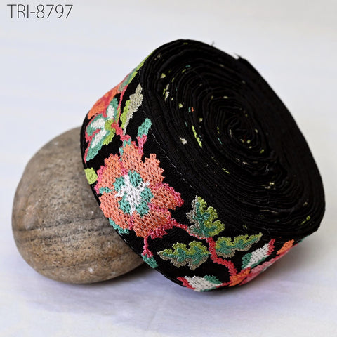 9 Yard Orange 5cm Embroidery Ribbon Embellishment Embroidered Saree Border Theatrical Costume Crafting Sewing Beach Bags Tote Wall Hangings