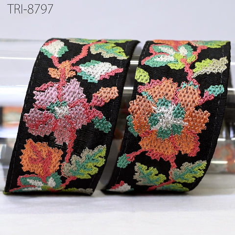 9 Yard Orange 5cm Embroidery Ribbon Embellishment Embroidered Saree Border Theatrical Costume Crafting Sewing Beach Bags Tote Wall Hangings