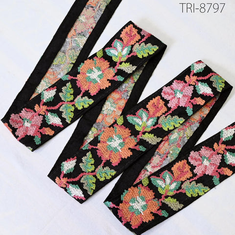 9 Yard Orange 5cm Embroidery Ribbon Embellishment Embroidered Saree Border Theatrical Costume Crafting Sewing Beach Bags Tote Wall Hangings