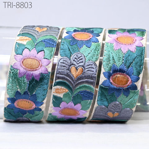 9 Yard Embroidery Ribbons 35mm Trim Green Embellishment Embroidered Saree Border Theatrical Costumes DIY Crafting Holidays Wreath Decoration
