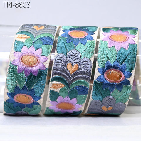 9 Yard Embroidery Ribbons 35mm Trim Green Embellishment Embroidered Saree Border Theatrical Costumes DIY Crafting Holidays Wreath Decoration