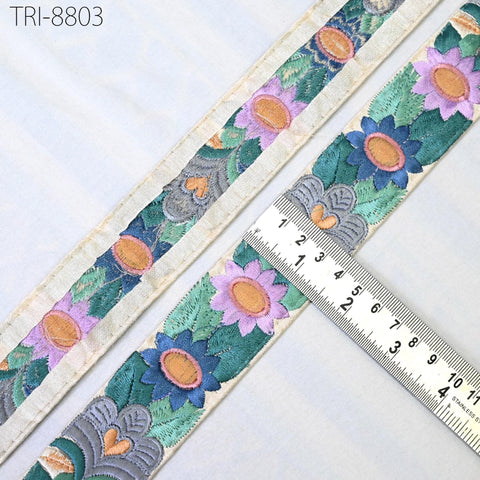 9 Yard Embroidery Ribbons 35mm Trim Green Embellishment Embroidered Saree Border Theatrical Costumes DIY Crafting Holidays Wreath Decoration