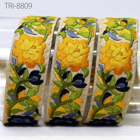 9 Yard Yellow 30mm Embroidery Ribbons Trims Embroidered Border Crafting Bags Theatrical Costumes Christmas Holiday Ornaments Embellishments