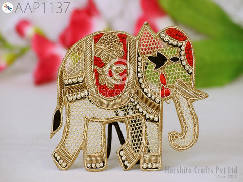 Exclusive quality Animal patches 5 inches in width, pair Applique facing each other, handmade zari work, Rhinestones