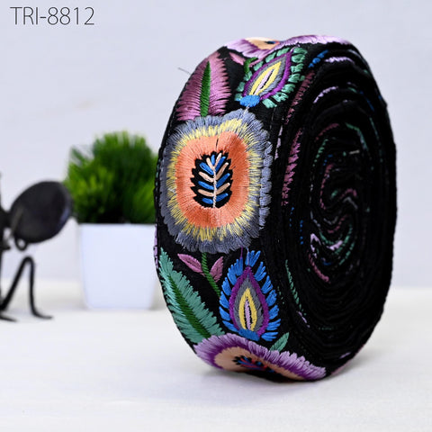 3 Yard Purple Embroidery Trims Ribbons Indian Sari Border Embroidered DIY Crafting Sewing Costumes Tablecloth Lampshade Home Decor Trim 50mm