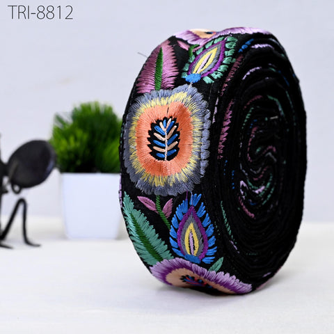 9 Yard Purple 50mm Embroidery Trims Ribbons Indian Sari Border Embroidered DIY Crafting Sewing Costumes Tablecloth Lampshade Home Decor Trim